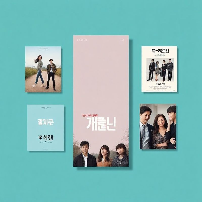 틸 배경 위에 그리드로 배치된 다섯 편의 한국 드라마 포스터 스타일 이미지